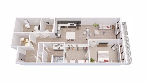 Floor plan for 1 bed, 1.5 baths, 1287 sqft